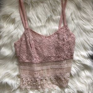 Medium Pink Lace Crop Tank